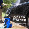image2465 PSI 176 GPM Electric Pressure Washer 2000W Power Washer with Stainless Steel Wand 5 Spray Nozzles Builtin 09L Detergent Tank 20 Ft Hose 35 Ft Power Cord for Cars Driveway2465 Max PSI