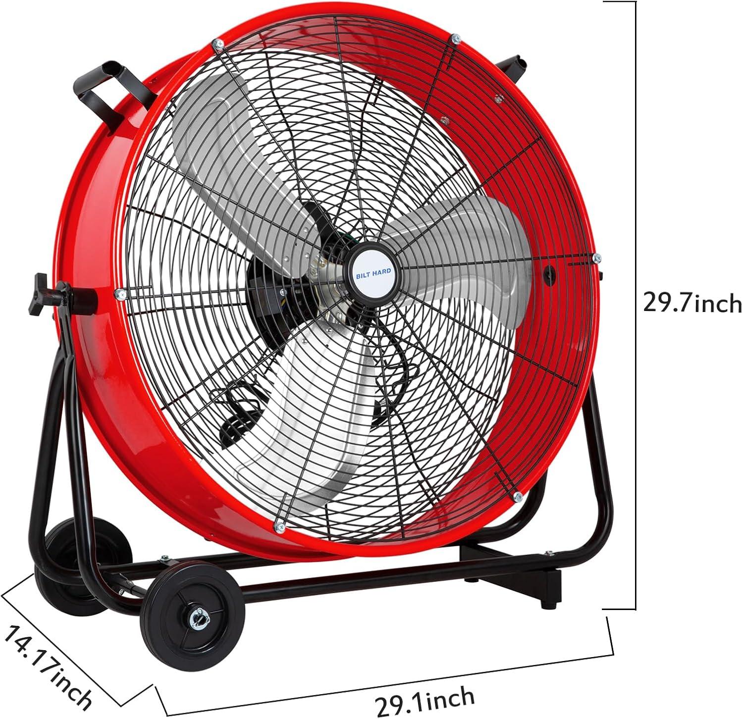 24 Inch Industrial Drum Fan - 8300 CFM High Velocity Shop Fan With Wheels