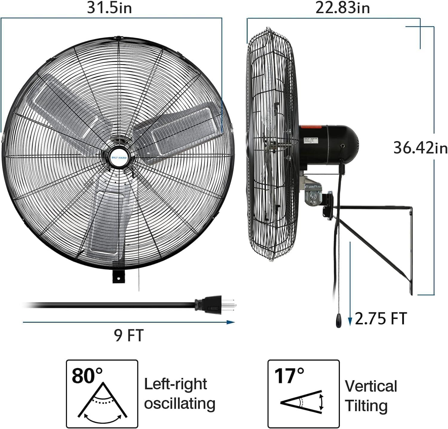 BILT HARD 9500 CFM 30 in. High Velocity Industrial Wall Fan, 3-Speed ...