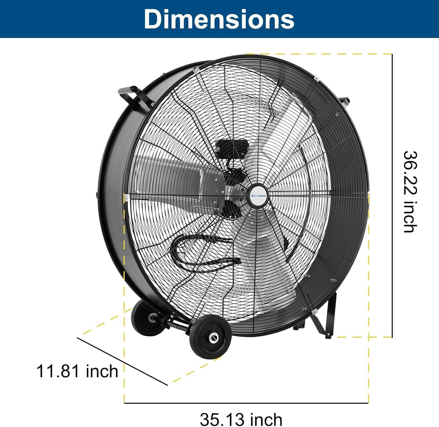 BILT HARD 34 inch 3-Speed Industrial Heavy Duty Shop Fan, 15000 CFM ...