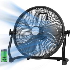 imageBILT HARD 16 Inch Rechargeable Battery Operated Outdoor Floor Fan 15600mAh Battery Powered High Velocity Portable Fan with Metal Blade USB Output for Travel Camping Backyard16 inch Rechargeable Battery Fan