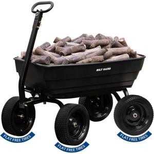 imageBILT HARD 1200 lbs Poly Garden Dump Cart with No Flat Tires Quick Release 2in1 Convertible Handle 7 Cu Ft Dump Wagon Heavy Duty for Yard Outdoor1200 Lbs with Flat Free Tires