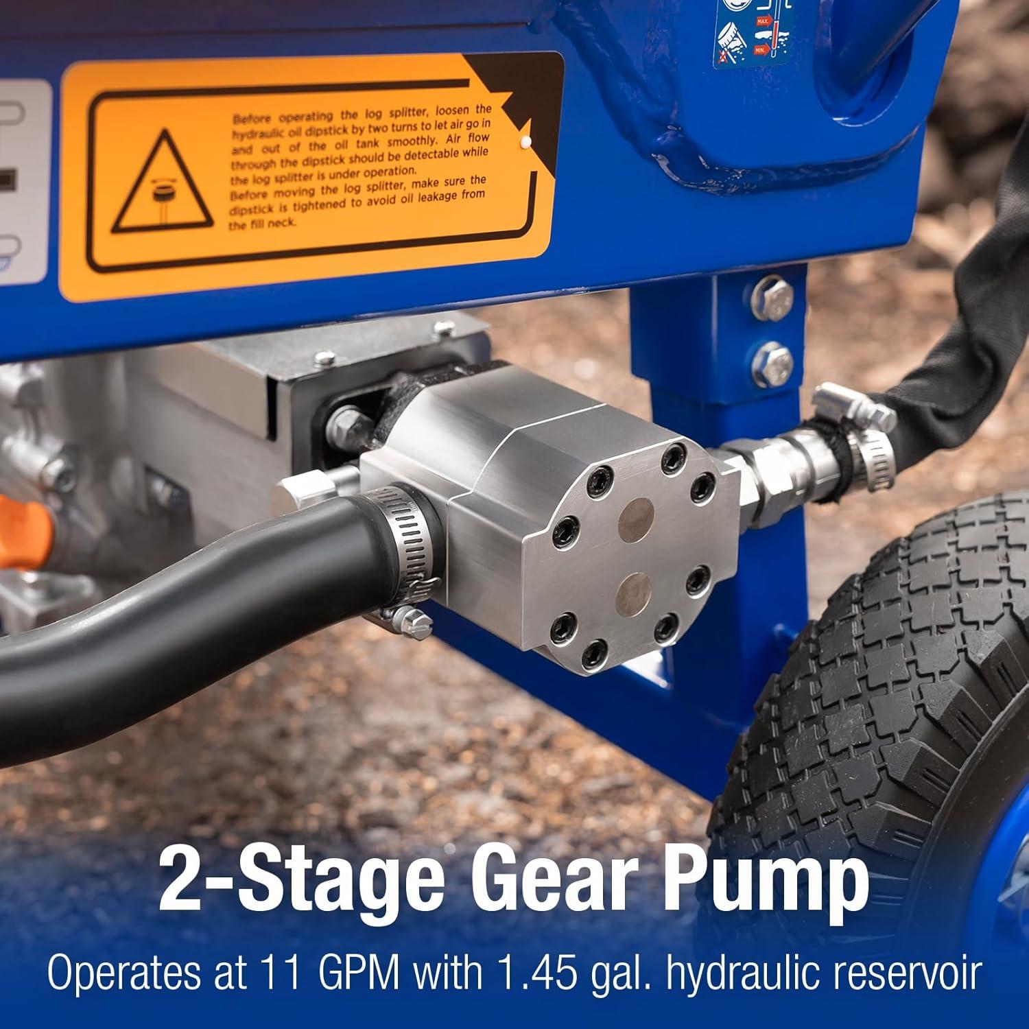 imageBILT HARD 18Ton Portable Gas Log Splitter Rapid Auto Return Ram System with 2Stage Hydraulic Gear Pump Wood Splitter with 7 HP 209cc Engine Horizontal Full Beam Steel Wedge Firewood Splitting