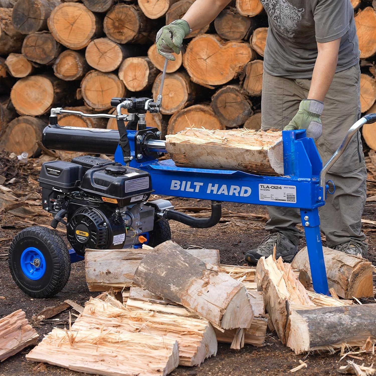 imageBILT HARD 18Ton Portable Gas Log Splitter Rapid Auto Return Ram System with 2Stage Hydraulic Gear Pump Wood Splitter with 7 HP 209cc Engine Horizontal Full Beam Steel Wedge Firewood Splitting