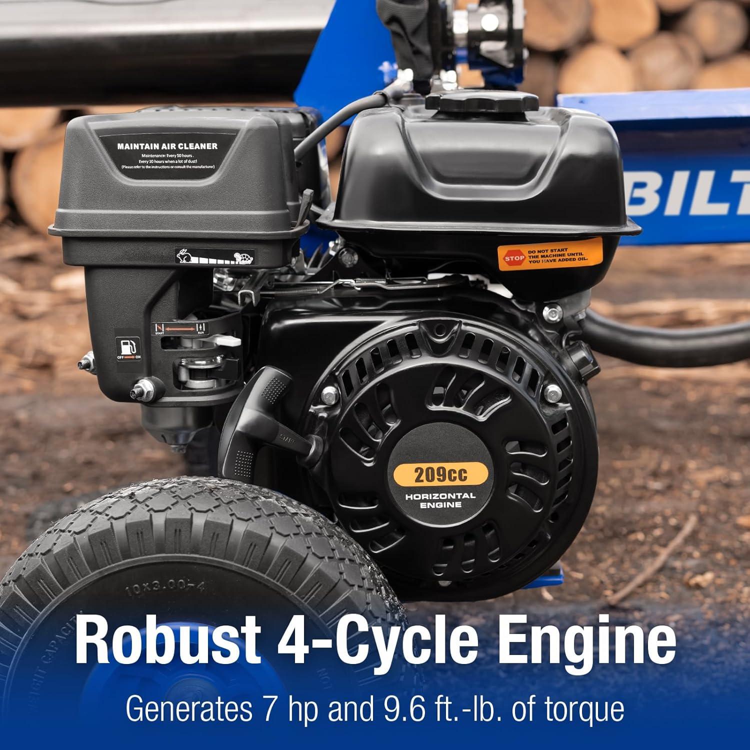 imageBILT HARD 18Ton Portable Gas Log Splitter Rapid Auto Return Ram System with 2Stage Hydraulic Gear Pump Wood Splitter with 7 HP 209cc Engine Horizontal Full Beam Steel Wedge Firewood Splitting