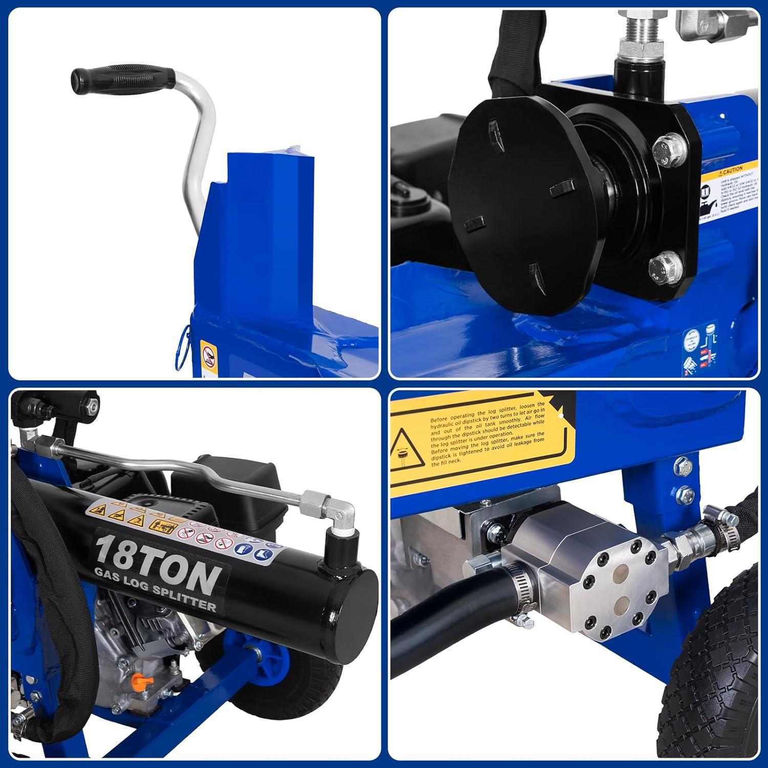 imageBILT HARD 18Ton Portable Gas Log Splitter Rapid Auto Return Ram System with 2Stage Hydraulic Gear Pump Wood Splitter with 7 HP 209cc Engine Horizontal Full Beam Steel Wedge Firewood Splitting