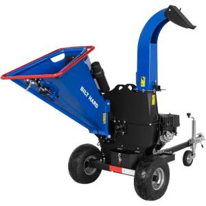 imageBILT HARD 5Inch EStart 420cc 15HP Gas Powered Disc Wood Chipper with 2 Coupler Tow Hitch Towable Wood Chipper Leaf Branch Shredder Mulcher with Towbar Emergency Stop Bar