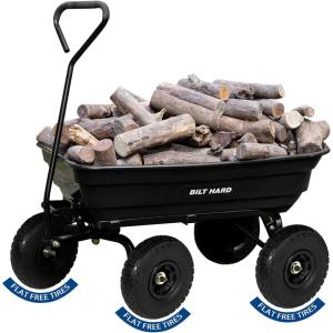 imageBILT HARD 7 Cu Ft Poly Garden Dump Cart 1200 lbs with No Flat Tires Quick Release 2in1 Convertible Handle Dump Wagon Heavy Duty for Yard Outdoor600 Lbs with Flat Free Tires
